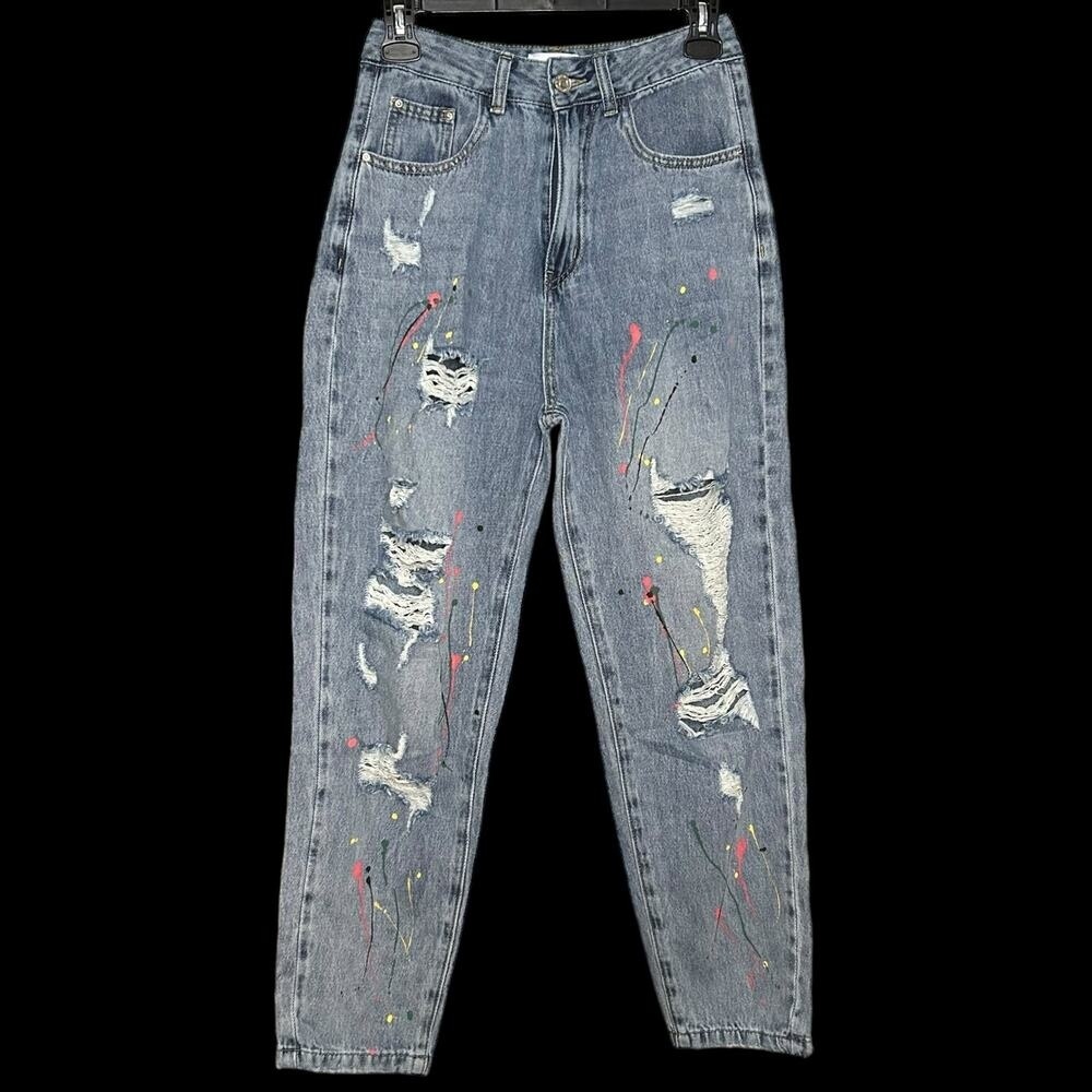 Litz by Uniq Ripped Paint Splatter Straight Leg Jeans Size S - Picture 2 of 7